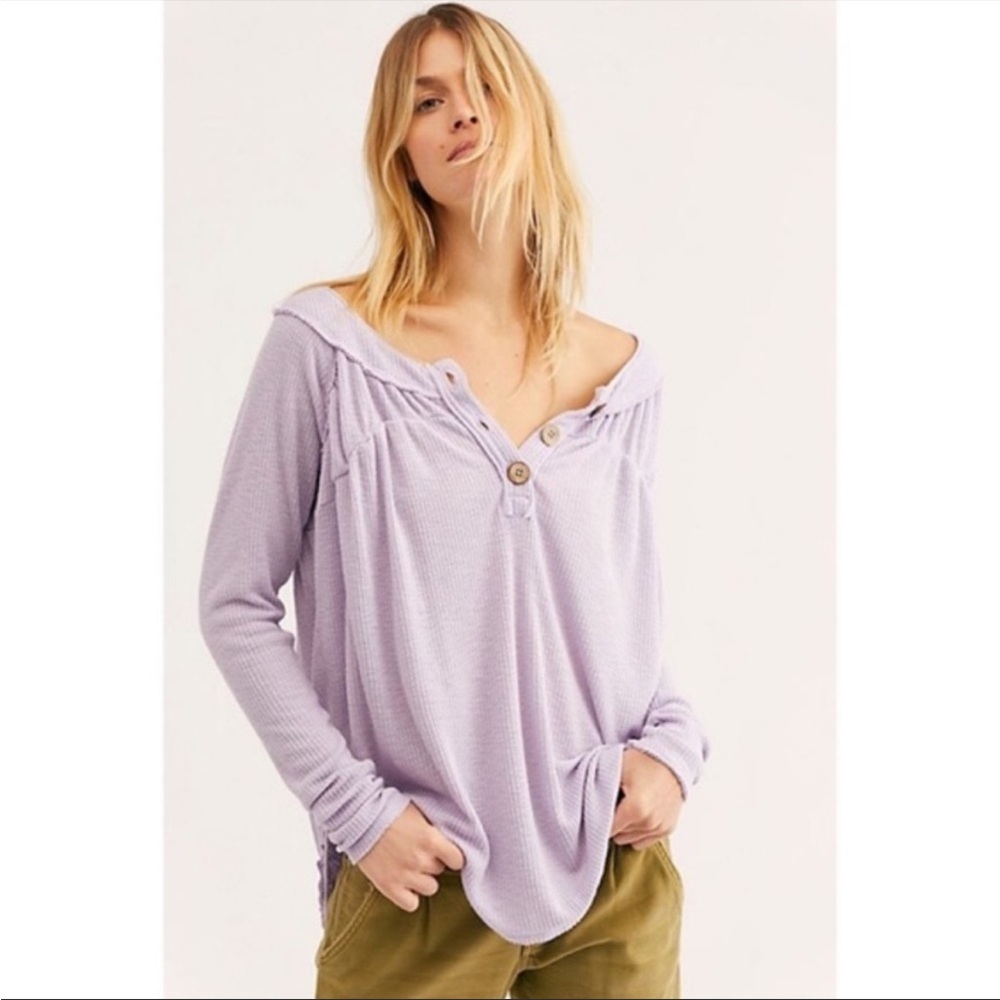 We the Free Must Have Thermal Henley Top Lilac